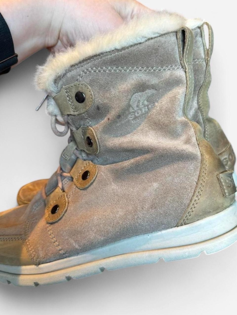 Sorel Explorer Joan Waterproof Winter Boots Size 10 Suede Faux Fur - Picture 2 of 8